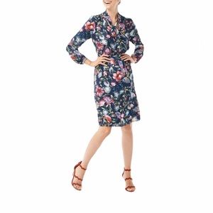 J.Crew Navy Tie-Neck Floral Long Sleeve Midi Dress Size L NWT